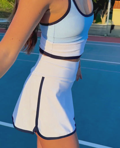 Everyday Tennis Skirt - White with Navy